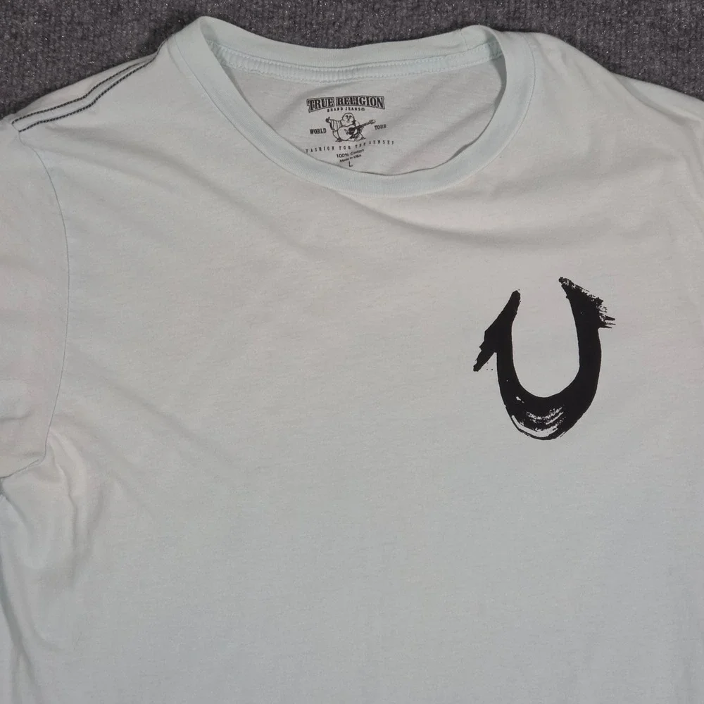 True Religion Mens World Tour Horseshoe Logo T-Shirt Blue Large Made in USA